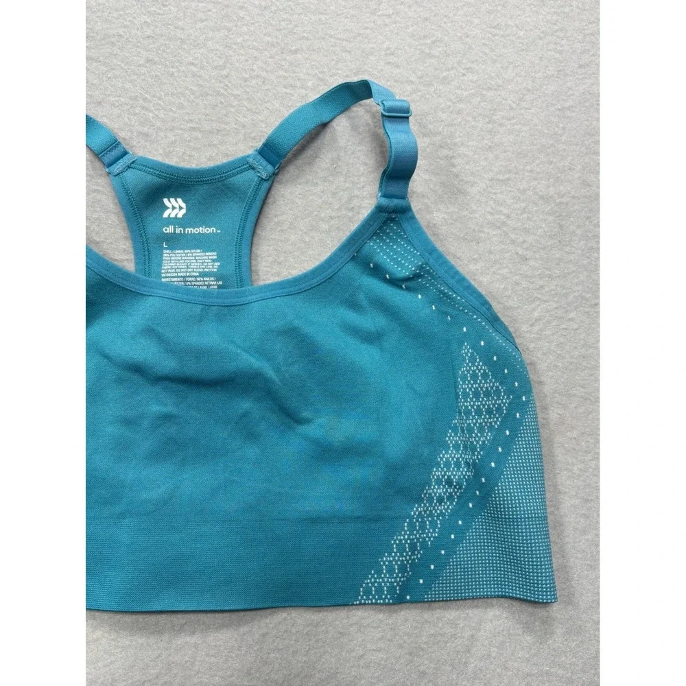 All in Motion Sports Bra Large Support Adjustable‎ Straps Teal Blue Workout